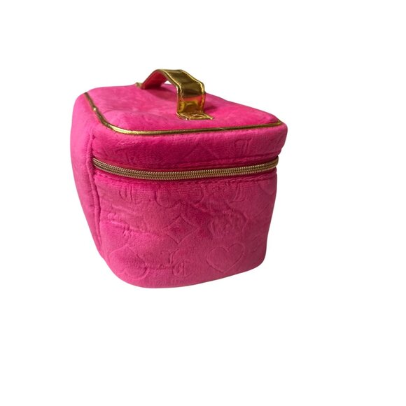 Juicy Couture NWOT Pink Velvet Embossed Crown Zipper Makeup Bag With Gold Handle - Picture 2 of 8